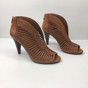 Vince Camuto Acha Peep Toe Booties in Tan